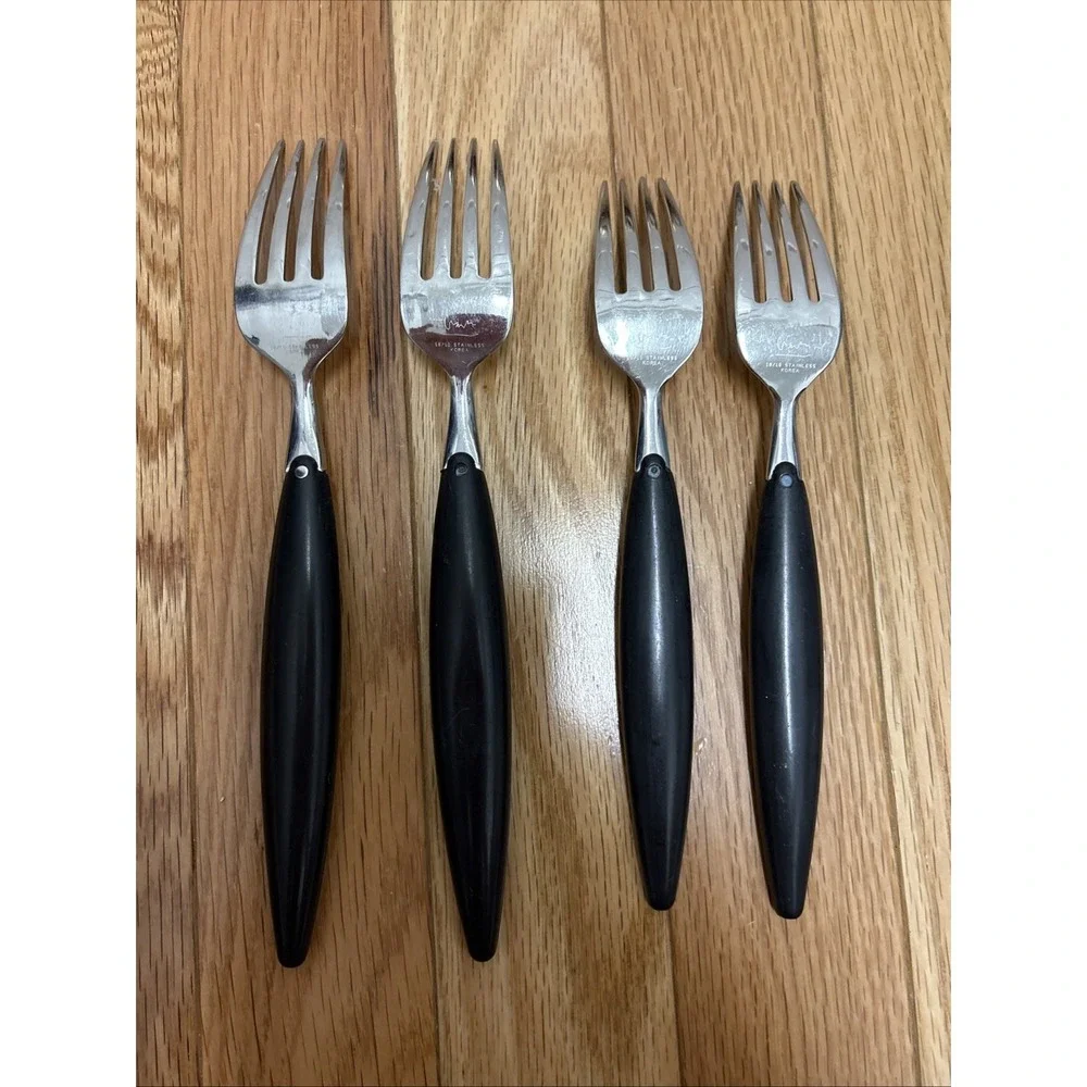 Midcentury Modern 18/10 Stainless‎ Korea Black Handle Forks